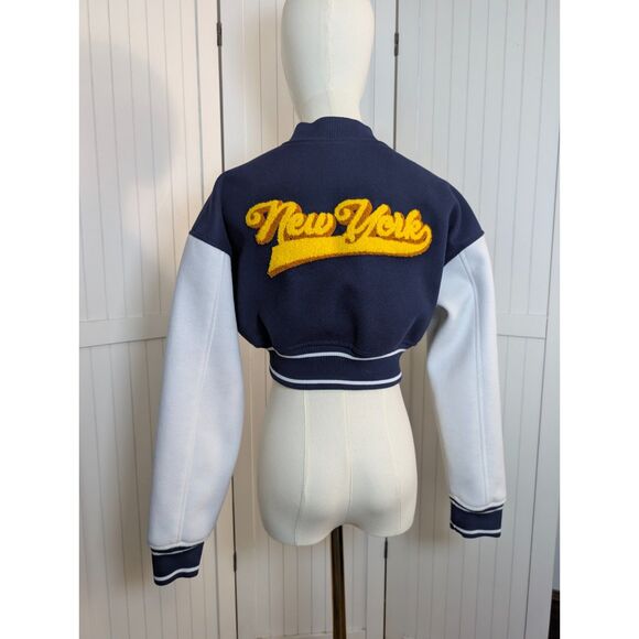 Forever 21 Jackets & Blazers - Forever 21 Cropped Varsity Jacket Brooklyn 28 Navy White Wool Blend Small